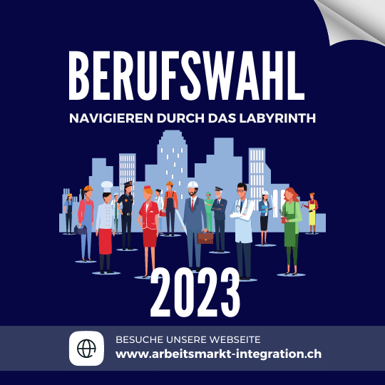 Ein Plakat für die Berufsberatung Schweiz navigiert durch das Labyrinth der Berufswahl in Aarau im Jahr 2023.